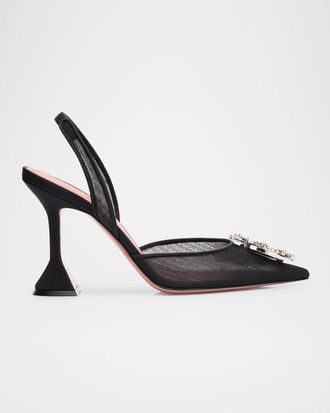 Amina Muaddi Begum Mesh Ornament Slingback Pumps