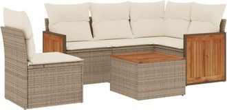 vidaXL Vidaxl - Juego De Sof&aacute;s Jard&iacute;n Con Cojines 6 Pzas Rat&aacute;n Sint&eacute;tico Beige