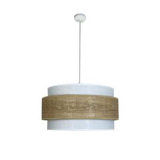 Wonderlamp L&aacute;mpara de techo natural de tela blanca con franja de madera &oslash;40