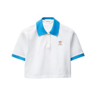 Versace Polo Shirts, female, White, Size: 2XS Cropped Polo Sweater