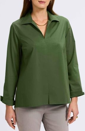Foxcroft Agnes Split Cuff Popover Blouse in Basil at Nordstrom, Size X-Large