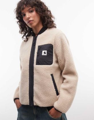 Carhartt Work in Progress Janet - Giacca foderata in pile borg color crema con zip-Bianco