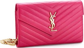 Saint Laurent Borsa a tracolla Classic Monogram media in pelle matelass&eacute; con motivo chevron - Rosa