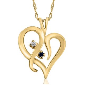 Pompeii3 Blue Sapphire & Diamond Heart Pendant 14K Yellow Gold With 18 Chain