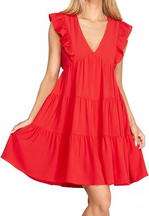 She + Sky Sleeveless Woven Ruffled Dress In Red