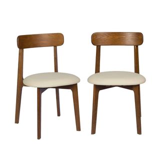 Sweeek Silla vintage de madera de hevea y cuero sint&eacute;tico, set de 2, nogal