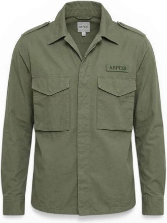 Aspesi Overhemden, Heren, Groen, L, Katoen, Cotton Military Shirt