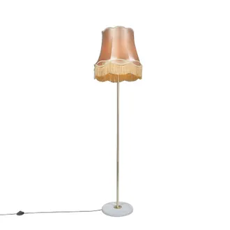 QAZQA Lampada Da Terra Con Paralume Kaso - Retr&ograve; - Pietra/calcestruzzo,tessuto,acciaio - Oro/ottone/bianco - Tondo Max. 1 X Watt - Qazqa