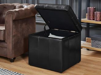 Vente-Unique Pouf portaoggetti SERAFINO in similpelle - Nero