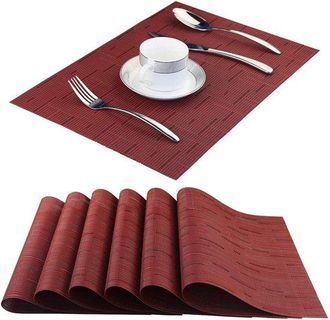 OEM Juego De 6 Manteles Individuales De Vinilo Tejido, Lavables, Para Interiores Y Antideslizantes (color Burdeos, 6 Juegos)