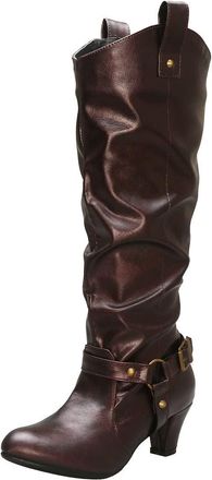 Agodor Womens Western Knee High Slouch Boots Cowgirl Chunky Heel Riding Boots (UK 6, dark brown)
