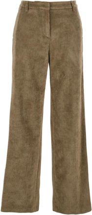 Plaîn Plain, Broeken, Dames, Groen, M, Broek met riemlussen in geribbeld fluweel