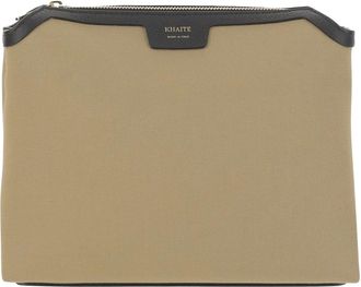Khaite Schoudertas van canvas en leer - Dames - Clutches - Beige - ONE Size - Leer - Tassen