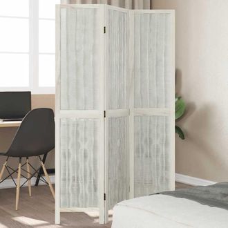 vidaXL Vidaxl - Biombo Separador De 3 Paneles Madera Maciza Paulownia Blanco