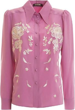 Roberto Cavalli Floral Embroidered Silk Shirt, Brand Size 44 ( US Size 10 )