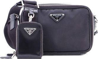 Prada Brique Camera Tessuto and Spazzolato Leather Small crossbody bag - Zwart
