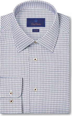 David Donahue Trim Fit Jasp&eacute; Check Twill Cotton Dress Shirt in Blue/Merlot at Nordstrom, Size 15.5 - 34