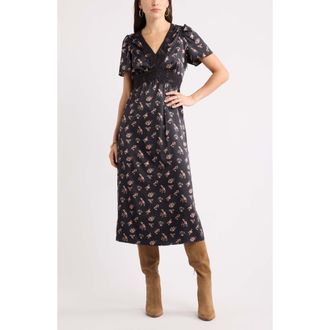 Chelsea28 Puff Sleeve Midi Dress in Pink- Yellow Festival Floral at Nordstrom, Size Xx-Small