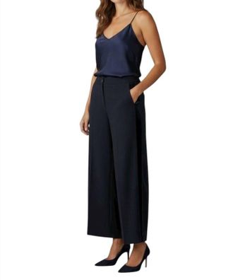 Talbot Runhof Wide Leg Tuxedo Stripe Formal Tweed Pant In Blue