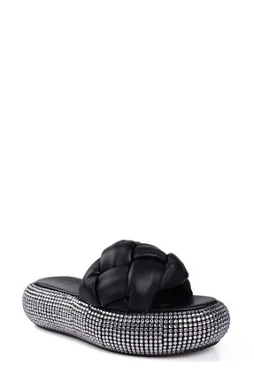 Zigi Soho Shappy Crystal Platform Slide Sandal in Blk Leathe at Nordstrom, Size 6