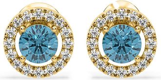 The Diamond Store Ella Blue Lab Diamond 1.34ct Halo Earrings in 18K Yellow Gold - Elara Collection
