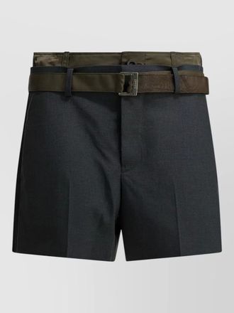 sacai tailored shorts belt loops back pockets stripe