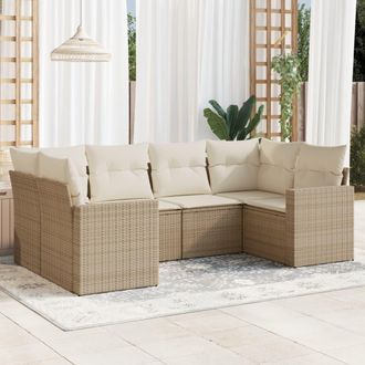 vidaXL Vidaxl - Juego De Sof&aacute;s Jard&iacute;n Con Cojines 6 Pzas Rat&aacute;n Sint&eacute;tico Beige
