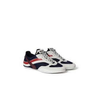 Miu Miu Gymnasium Technical Fabric And Suede Sneakers, Woman, Baltic Blue/amaranth, Size 36,5