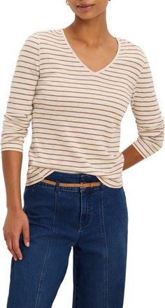 Nic+Zoe Striped V Neck T-Shirt in Cream Multi at Nordstrom, Size Xx-Large