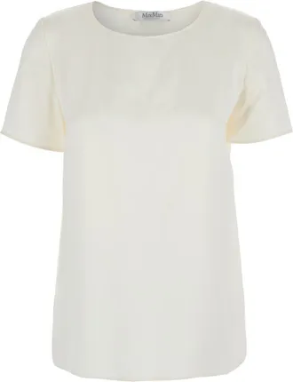 Max Mara White Solid Round Neck Top