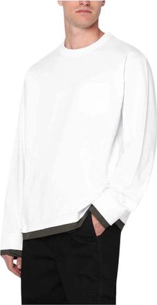 sacai Long Sleeve T-Shirts, male, White, L, T-shirt Girocollo Manica Lunga