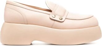 AGL Beige Puffy Moc Leather Studded Wedge Loafers