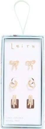 Leith Set of 3 Assorted Stud & Huggie Hoop Earrings in Clear- Gold at Nordstrom Rack