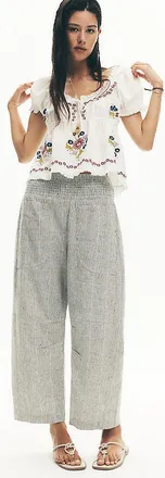 Pilcro The Reese Linen Cotton Smocked Pull-On Pants