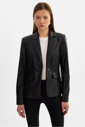 LaMarque Davie | Faux Leather Fitted Blazer in Black at Nordstrom, Size Xx-Small