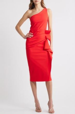 La Petite Robe Di Chiara Boni Nihal Side Ruffle One-Shoulder Cocktail Dress in Geranium at Nordstrom Rack, Size 8 Us / 44 It