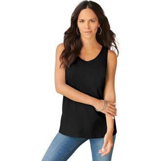 Roaman's Plus Size Cotton Scoopneck Tank Top in Black at Nordstrom, Size Medium