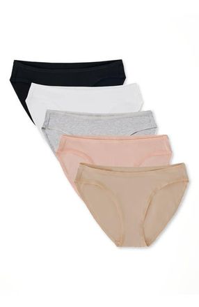 Pact Everyday Classic Fit Bikini 5-Pack in Black at Nordstrom, Size Xx-Large