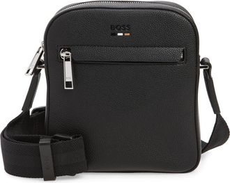 BOSS Ray North/South Faux Leather Crossbody Bag in Black at Nordstrom