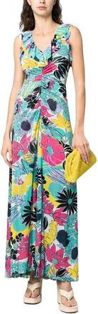 Diane Von F&uuml;rstenberg Kleedjes, Dames, Veelkleurig, S, Nylon, Sean Maxi-jurk van stretch-mesh met bloemenprint en ruches