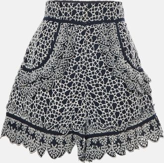 Acler Acler Navy Blue/white Cotton Scalloped Emerson Shorts