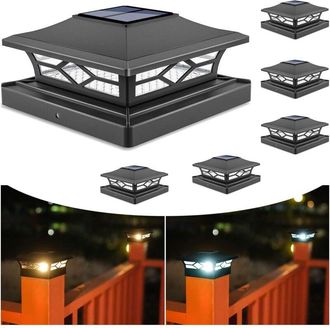 OEM Luces Solares Para Postes: Paquete De 6 Luces Negras Para Tapas De Postes De Terraza Al Aire Libre, Para Cercas De Muelles, Impermeables, 2 Modos De C