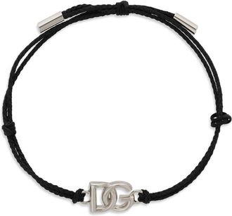 Dolce & Gabbana DG logo charm cord bracelet - men - Polyester/Brass - One Size - Silver