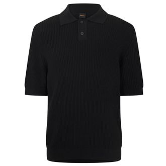 HUGO BOSS Herenpoloshirt met geribde kraag (Zwart)
