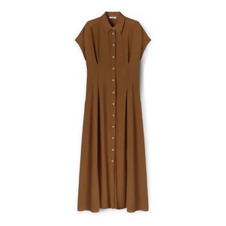 Motivi Lange overhemdjurk van viscose - Dames - Maxi kleedjes - Bruin - 2XS - Kleedjes