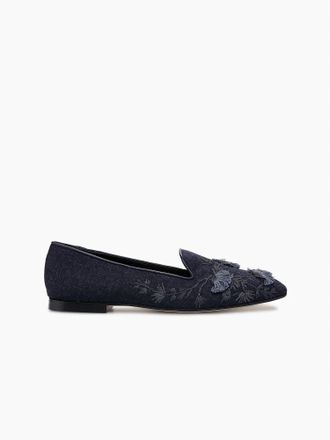 Arteana Womens Flora Smoking Slipper In Navy