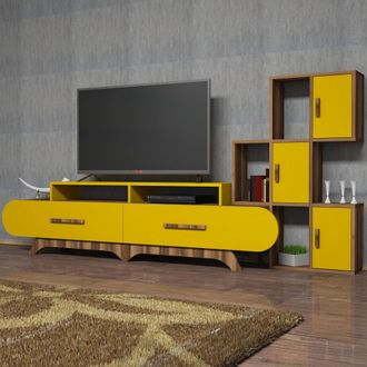 Dmora Pared Modular Serralta, Mueble De Sala, 10 Estantes, 5 Puertas, Color Nogal