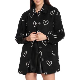 Avec Les Filles Heart Jacquard Coat in Black And White Heart at Nordstrom, Size Small