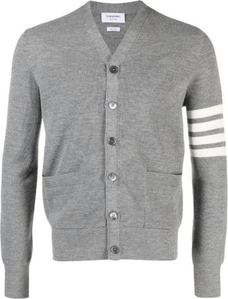 Thom Browne Cardigans, male, Gray, Size: 2XL Waffle Stitch V-Neck Cardigan Light Grey