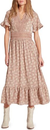 Wishlist Floral Short Sleeve Midi Dress in Taupe Floral at Nordstrom Rack, Size Medium